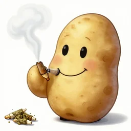 potato smoking weed and smile, meme