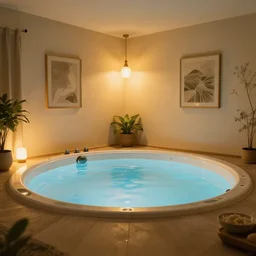 a photo of a cosy relaxing room with an whirlpool, ambient light, relaxing atmosphere, ultra realistic details, trending on artstation, 8 k