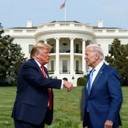 Donald Trump striking Joe Biden in Whitehouse, digital art