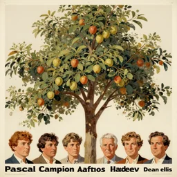 a tree with fruit growing on it, limited neutral palette, by pascal campion, petros afshar, anton fadeev, dean ellis, randolph stanley hewton, beautiful graphic, propaganda poster art 1 9 7 0 s illustrated advertising art, painterly design