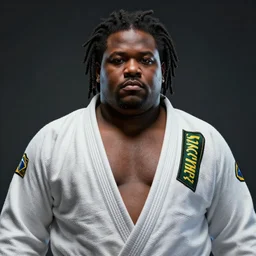 hyperrealistic mixed media portrait of a moridly obese black man with dreads doing brazilian jiu jitsu, stunning 3d render inspired art by P. Craig Russell and Barry Windsor-Smith + perfect facial symmetry + dim volumetric lighting, 8k octane beautifully detailed render, post-processing, extremely hyperdetailed, epic composition, grim yet sparkling atmosphere, cinematic lighting + masterpiece, trending on artstation