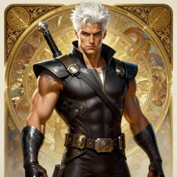 painted gambit rugged young colin farrell as gambit by greg rutkowski craig mullins artgerm alphonse mucha, white hair handsome muscular x - men costume background fantasy intricate elegant detailed digital painting concept art artstation sharp focus illustration