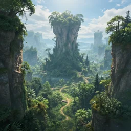 looking above at a distant, fabulous, otherworlds forest in a wonderful fantasy world, ultrarealistic, ultradetailed, 8 k