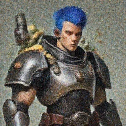portrait of beautiful young man, warhammer, cyber style, cyberpunk armor, a lot of more scars, more and more flowers, blue head, the middle ages, highly detailed, artstation, illustration, artgerm sylvari portrait, 8 k quality, art by rene magritte