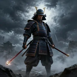 samurai vs the storm, epic digital artwork, artstation, 4 k, high fidelity