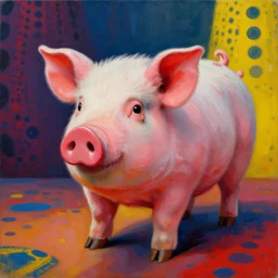 a beautiful painting lovely toy pig, by picasso by kusama yayoi award - winning art, andy warhol color, dramatic light, octane render, color screen printing