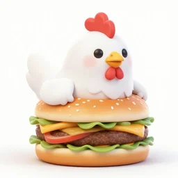 a white chicken animal on a hamburger