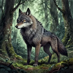 a drawing of a werewolf in a forest, by junji ito
