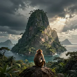a frame of monkey Island by Justin Gerard, epic composition, cinematic shot, 80mm ,