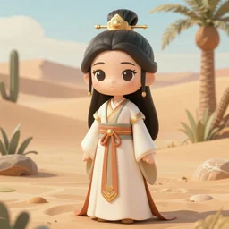 ancient asian dynasty princess, three kingdom, dynasty warriors, cute face, standing in an oasis in the desert, comics, beautiful, elegant, digital painting, smooth, concept art