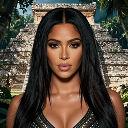 detailed portrait of kim kardashian in mayan pyramid jungle ruins by rudolf ernst, john frederick lewis, jean - leon gerome, rudolf weisse, david roberts, charles theodore frere