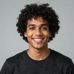 man photograph, black curly hair, 36 years old, smiling , good looking intelligent