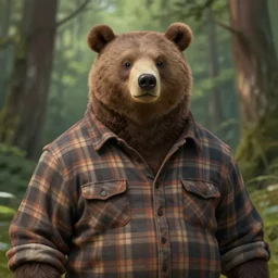 character concept portrait, friendly lumberjack bearman style digital painting, flannel shirt, broad shoulders, forest background, highly detailed, smooth, sharp focus, illustration by ruan jia and mandy jurgens and william - adolphe bouguereau, artgerm