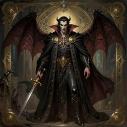 portrait of a male vampire, intricate, d & d, wide shot, wizard, powerful, fantasy, art nouveau, baroque style, digital painting, trending on artstation, sharp focus, wide shot, illustration, evil, demonic, monstrous, global illumination, ray tracing, art by artgerm and greg rutkowski and ruan jia