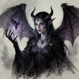 dark elf megan kelly sorceress who is summoning a demon in the style of warhammer fantasy : : head and shoulders drawing