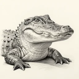 a pencil sketch portrait of anthropomorphic alligator