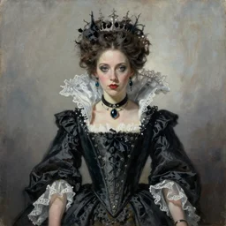 A painting of a Victorian era queen of shadows, with modern style influences, trending on artstation