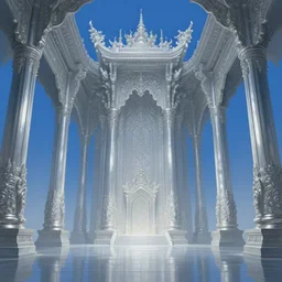 architecture indoors scene vast temple, silver blue background, intricate, highly detailed, digital painting, artstation, concept art, smooth, illustration, art by artgerm and hsiao ron cheng