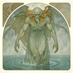 cthulhu emerging from water, by alphonse mucha