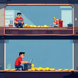 side scrolling action game where office worker in red t - shirt collects awesome coins gameplay