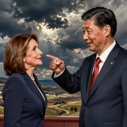 nancy pelosi punch xi jinping, detailed illustration by tim doyle