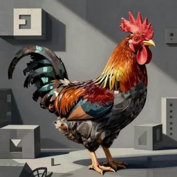 rooster posing for picture, cubism style