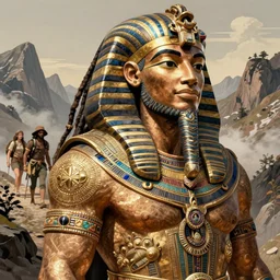 forest whitaker as ramesses, curled beard, long dreadlocks, trecking in mountain, intricate, elegant, highly detailed, artstation, sharp focus, illustration, orientalism, bouguereau, mandy jurgens, rutkowski, mucha