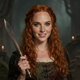 young ginger, freckled Natalie Portman as a cheerful alchemist, highly detailed, dramatic, fantasy concept art by terry wei, OWL Studio and J.Dickenson, trending on Artstation, Pinterest