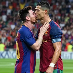 messi kissing ronaldo in a football match