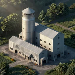exterior of sawmill factory in countryside of taiwan; isometric axonometric