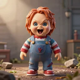 ice cream popsicle in the shape of screaming chucky doll, octane render
