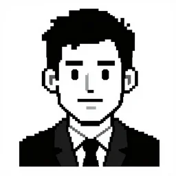 pixel art of Josh Gondelman, black and white, clip art