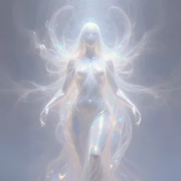 faceless, shrouded figure, powerful being, plant spirit, fractal entity, spirit guide, light being, pearlescent, shiny, glowing, ascending, chromatic aberration, prismatic, weird, odd, surreal, smooth, shaman, symmetry, subtle pattern, pastel colors, ghostly, visions, visionary art