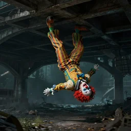 clown falling from under a bridge, concept art, artstation, realistic photo, dark, highly detailed, 4 k