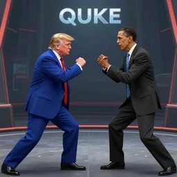 screenshot of donald trump and obama fighting in quake arena