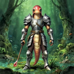 humanoid tadpole warrior, wearing armour, swamp, symmetrical, highly detailed, digital art, sharp focus, trending on art station, kentaro miura manga art style