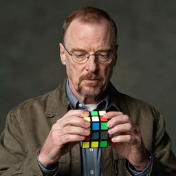 walter white solving a rubik's cube, photorealistic