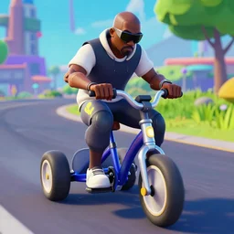 kanye in fortnite riding a tricycle