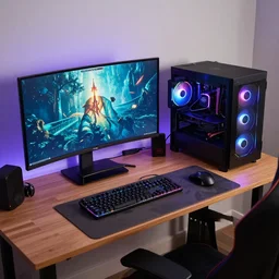 photo of a gaming desk, gaming setup, rgb