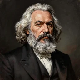 a detailed full body painted portrait of karl marx by artist hadi karimi, wlop, artgerm, greg rutkowski, smirk expression, dramatic lowkey studio lighting, accurate skin textures, hyperrealism, aesthetically pleasing and harmonious vintage colors