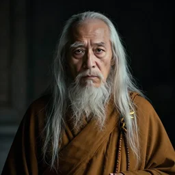 portrait of an old monk with long hairs in alan lee and marc simonetti and emil melmoth style  , cinematic lighting