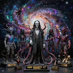 great old ones, yog - sothoth, r'lyeh, shub - niggurath, dunwich horror, tentacles horrors lovecraft, cosmic horror, psycho nebula colors, photoluminescence reflective spectral colors, award winning photograph, realistic models figures