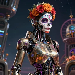 wanderer, beautiful female android!, intricate detailed environment, photorealistic!, octane render, mechanical, concept art, cinematic lighting, digital art, interstellar, hyper realism, sharp, cyberpunk, 8 k, de dia los muertos. by angus mckie