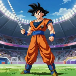 movie still of a rocket league stadium, art by akira toriyama, 4 k, dragon ball artstyle, cel shaded, highly detailed, epic lighting