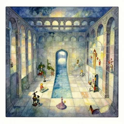 dixit card!!!!, tiled room squared waterway, aqueducts, fantasy. intricate, amazing composition, colorful watercolor, by ruan jia, by maxfield parrish, by shaun tan, by yoshitomo nara, by m. c. escher, illustration, gloomy