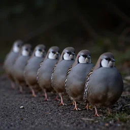 a row of fat bearded reedlings, darkness