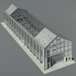 an axonometric painting by giorgio de chirico of an elongated industrial warehouse designed by elia zenghelis