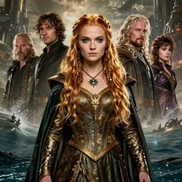 detailed ultrarealistic photography front medium shot of lord of the rings, waterworld, matrix, postapocalyptic, scifi cyberpunk battlemage wizard sorceress girl, leyendecker, norman rockwell, greg rutkowski, moebius, artstation cinematic, vray game of thrones,