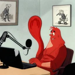 rackham the red making a podcast, in the style of moebius