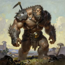 an illustration of a hill giant in style of Dungeon and Dragons, Frank Frazetta, trending on arstation